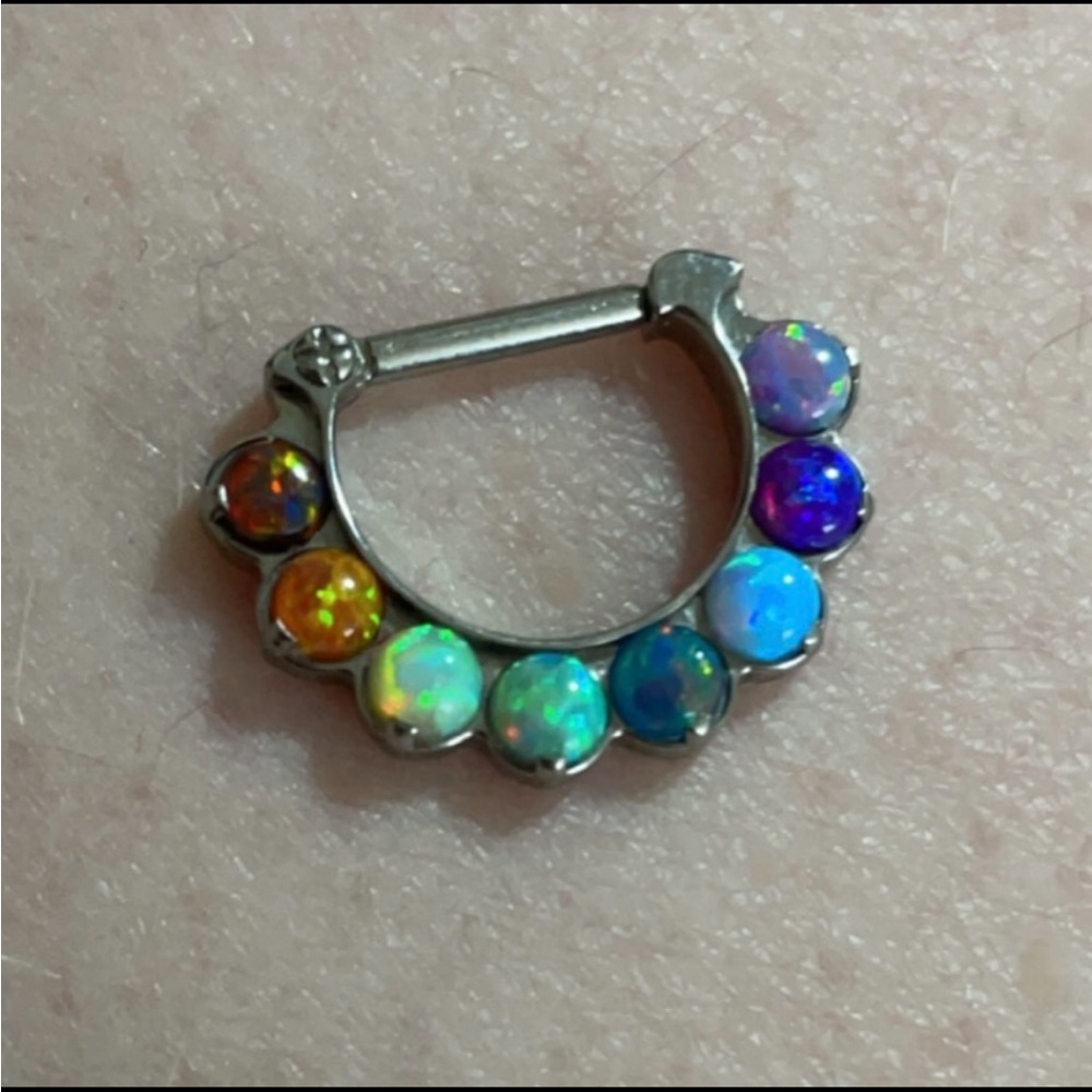 Titanium 16g faux rainbow opal septum 8mm